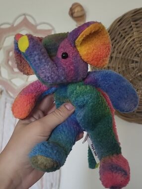 Creature Comforts Tie Dye Elephant Plush Rainbow Vintage
